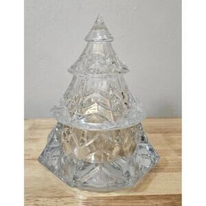 Bohemia Czech Republic Lead Crystal Lidded 9" Christmas Tree Canister With Box
